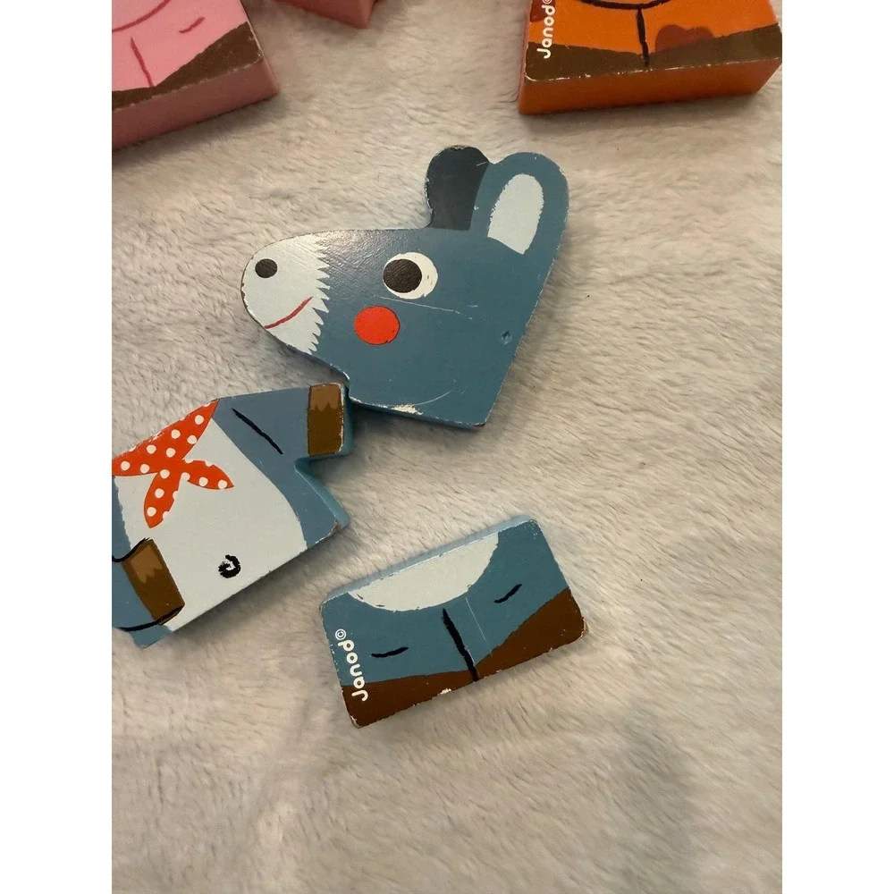 Janod Funny Magnets Wooden Farm Animal Mix Match Puzzle Set 12pc J08042